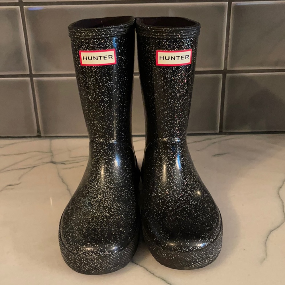 Hunter rain boots girls glitter size 12 First Classic Starcloud Black Multicolor
